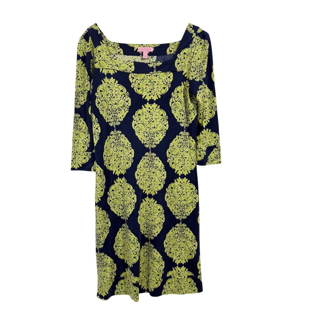 Lilly Pulitzer Newport Blue Green Reef Print‎ Silk Dress Size 4